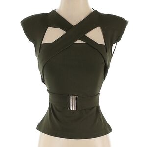 Karen Millen Olive Green Cutout Waist Belt Top